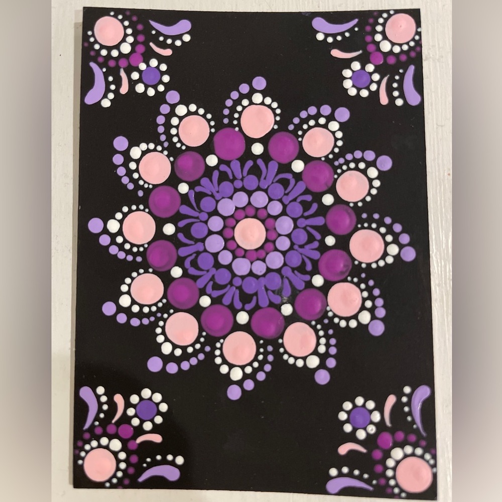 ACEO Original Painting “Pink & Purple Mandala” Abstract Mandala Symmetrical - Picture 2 of 2